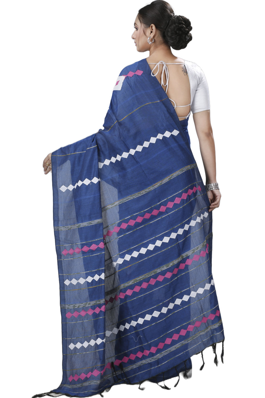 Blue Pure Cotton Tika Applique Saree (1243)
